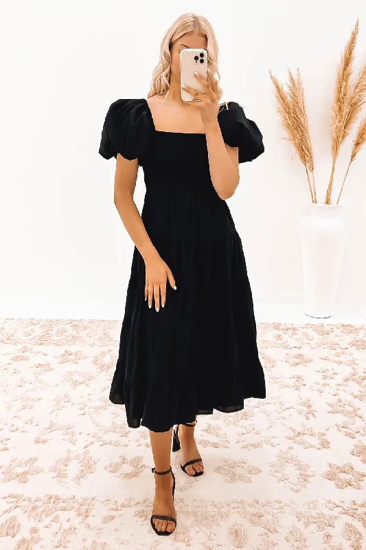 Alessandra Midi Dress Black Cozy A-Line Midi Dress