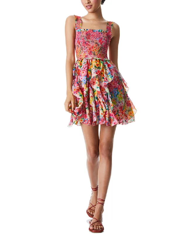 alice + olivia Jocelyn Silk-Blend Mini Dress Casual V-Neck Mini Dress