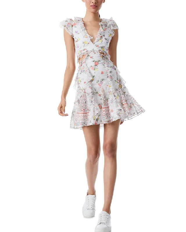 alice + olivia Mitzi Cutout Godet Mini Dress Chic Pleated Mini Dress