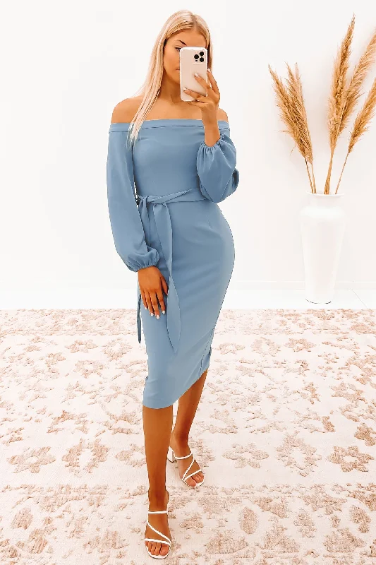 Allure Sleeve Midi Dress Bluebell Cozy Spaghetti Strap Midi Dress