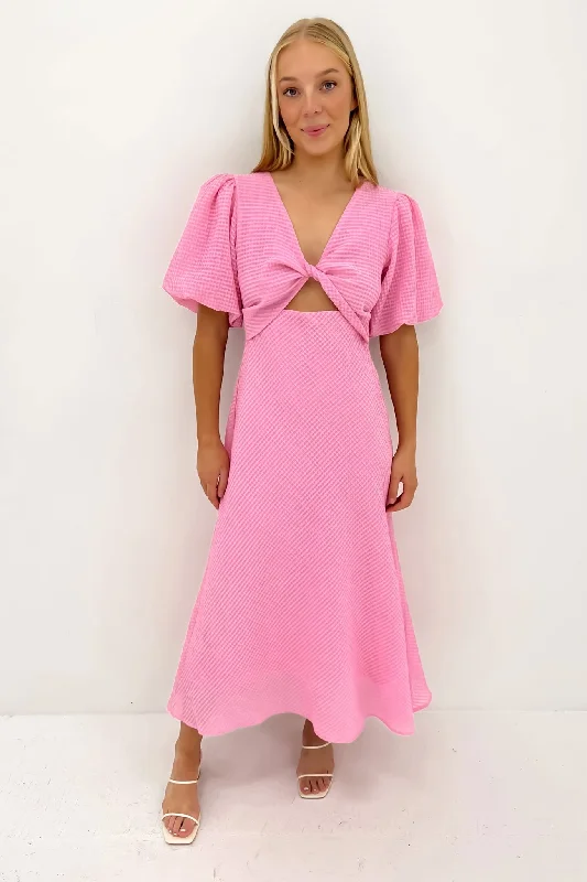 Annika Midi Dress Pink Chic Off-Shoulder Midi Dress