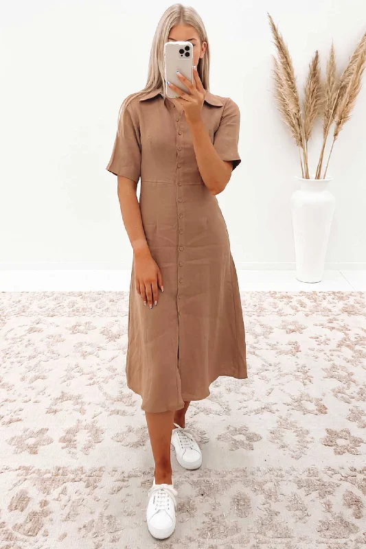Ari Midi Dress Mocha Stylish Button-Down Midi Dress