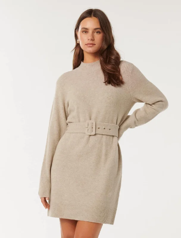 Astrid Belted Knit Mini Dress Trendy Lace Mini Dress