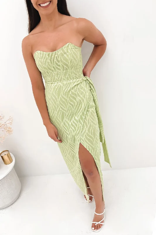 Avia Midi Dress Green Elegant Floral Appliqué Midi Dress