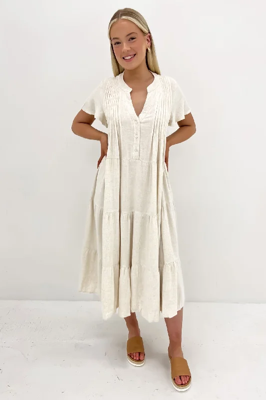 Ayla Midi Dress Beige Stylish Midi Dress with Cuffs