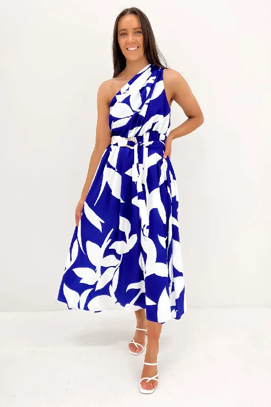Bailee Midi Dress Blue White Trendy Smocked Detail Midi Dress