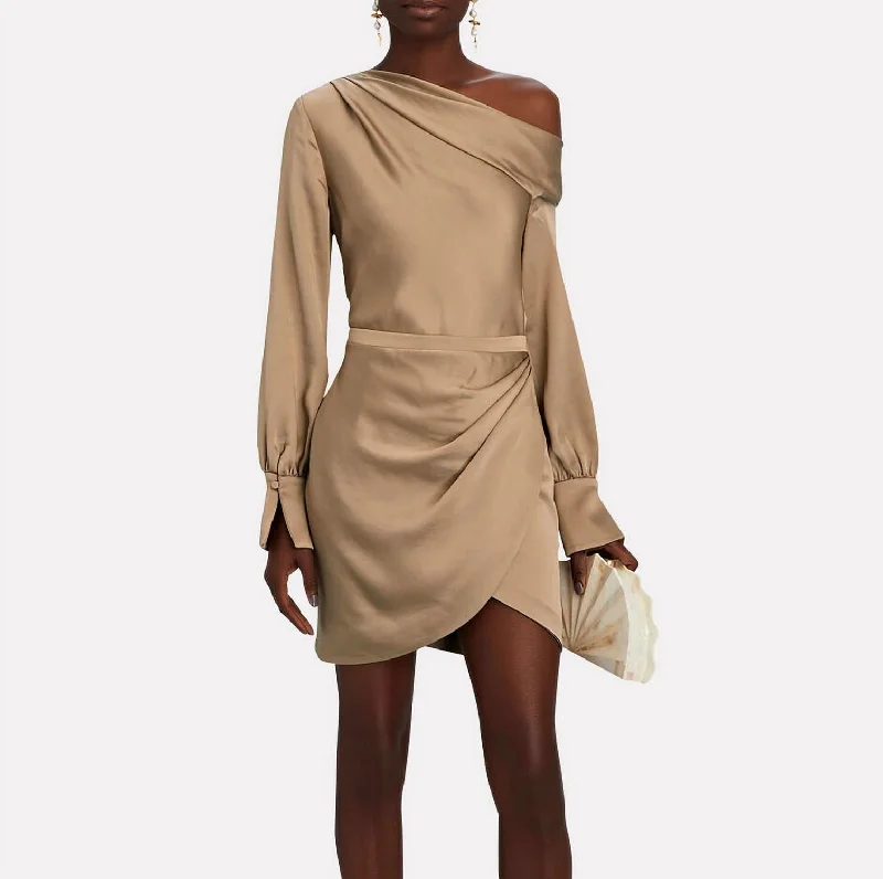 Cameron Satin Mini Dress in Nutmeg Comfortable Linen Mini Dress