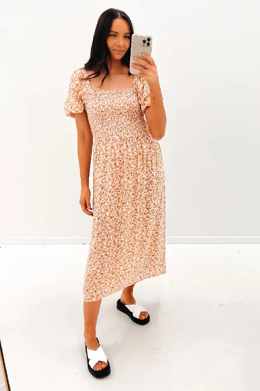 Camilla Floral Midi Dress Print Elegant Lace Trim Midi Dress