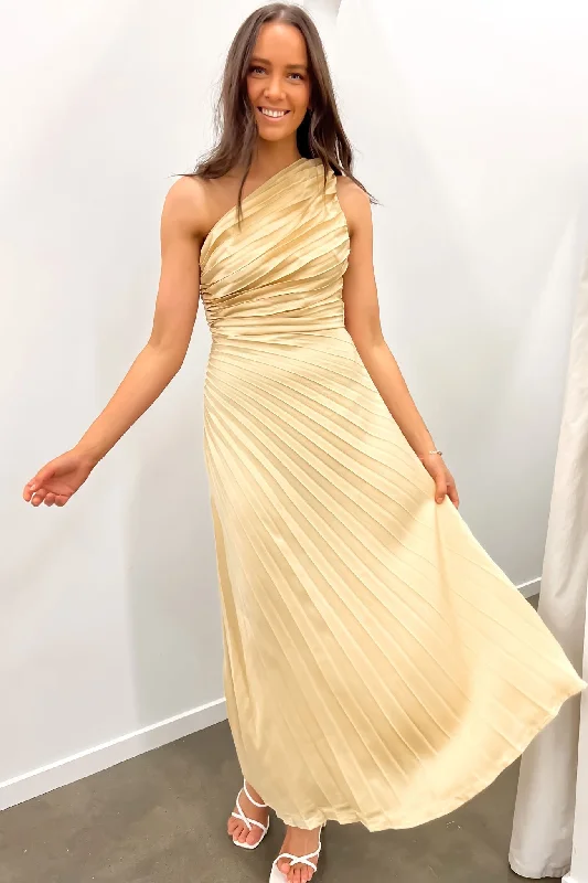 Caralee Midi Dress Gold Comfortable Knitwear Midi Dress