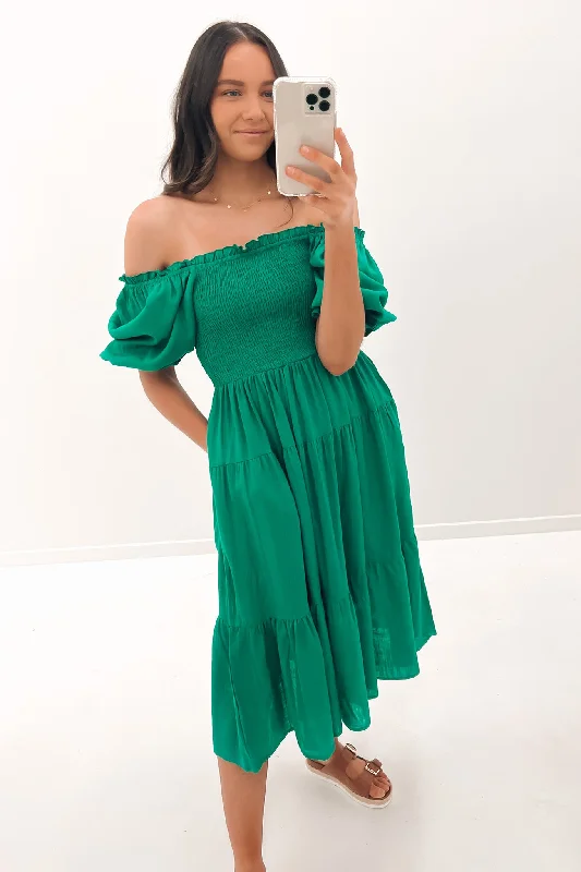Charlie Midi Dress Green Cozy A-Line Midi Dress