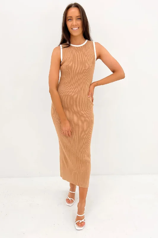 Charlotte Midi Dress Tan Elegant Satin Midi Dress