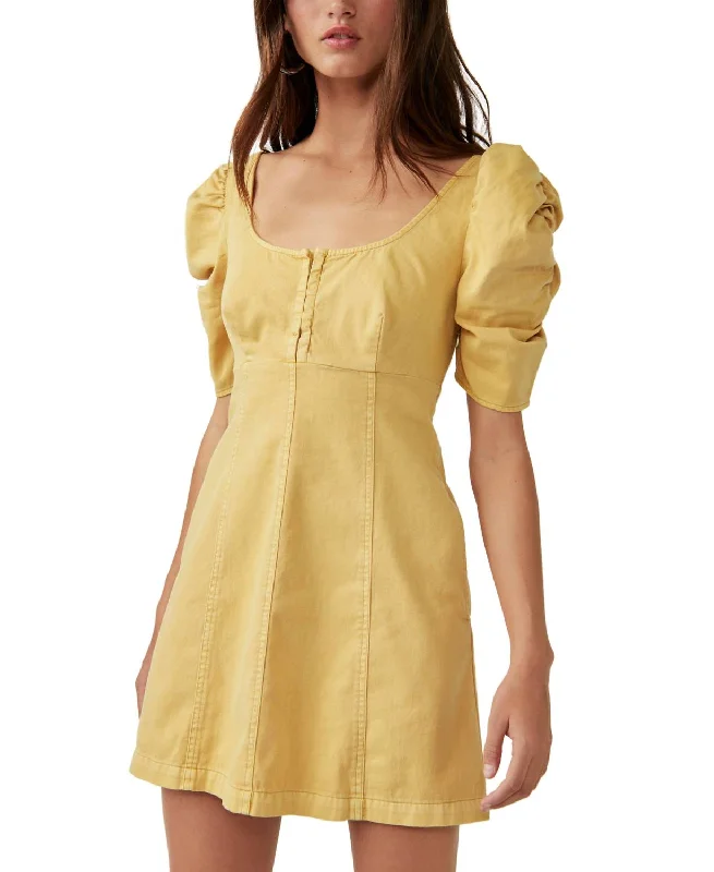 Cheyenne Denim Mini Dress In Sand Dune Stylish Floral Print Mini Dress