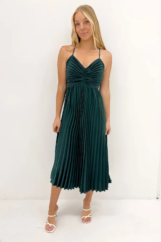 Clydie Midi Dress Emerald Trendy Smocked Detail Midi Dress