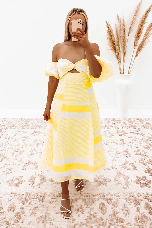 Dante Midi Dress Yellow Comfortable Adjustable Strap Midi Dress