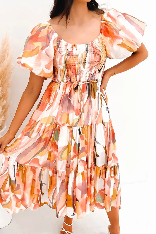 Darcy Midi Dress Pink Multi Fashionable One-Shoulder Midi Dress