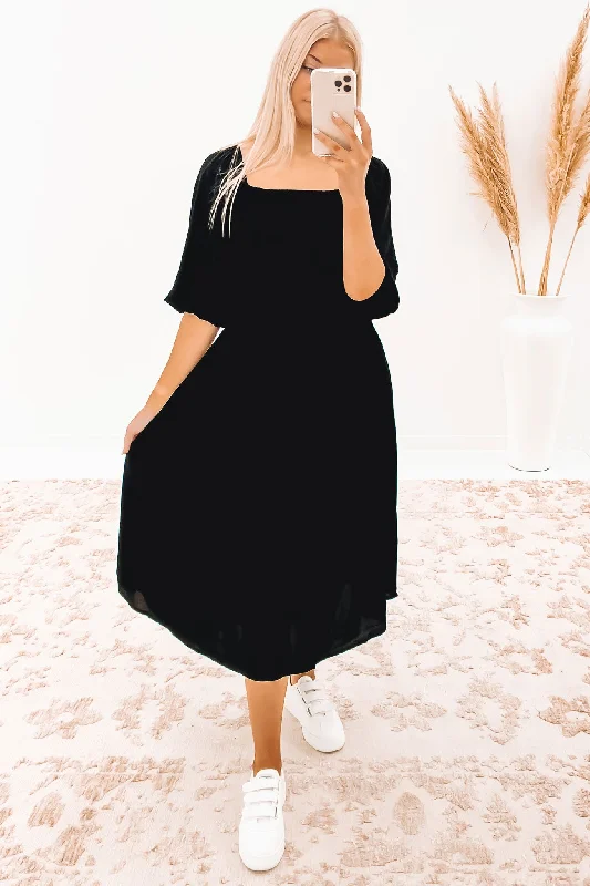 Devon Midi Dress Black Stylish Silk Midi Dress