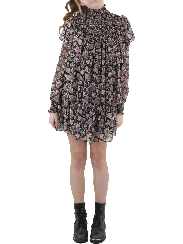 Drew Dress Womens Floral Printed Short Mini Dress Classic Floral Print Mini Dress