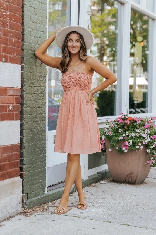 Dusty Salmon Smocked Babydoll Mini Dress - FINAL SALE Trendy Crossover Mini Dress