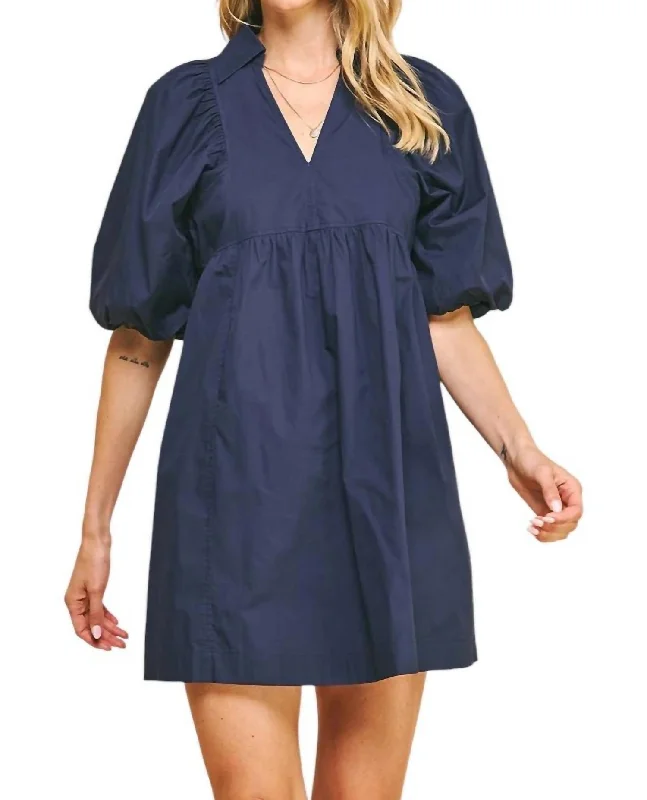 Easy Essential Collared Mini Dress In Navy