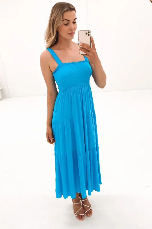 Ebony Midi Dress Blue Fashionable Casual Midi Dress