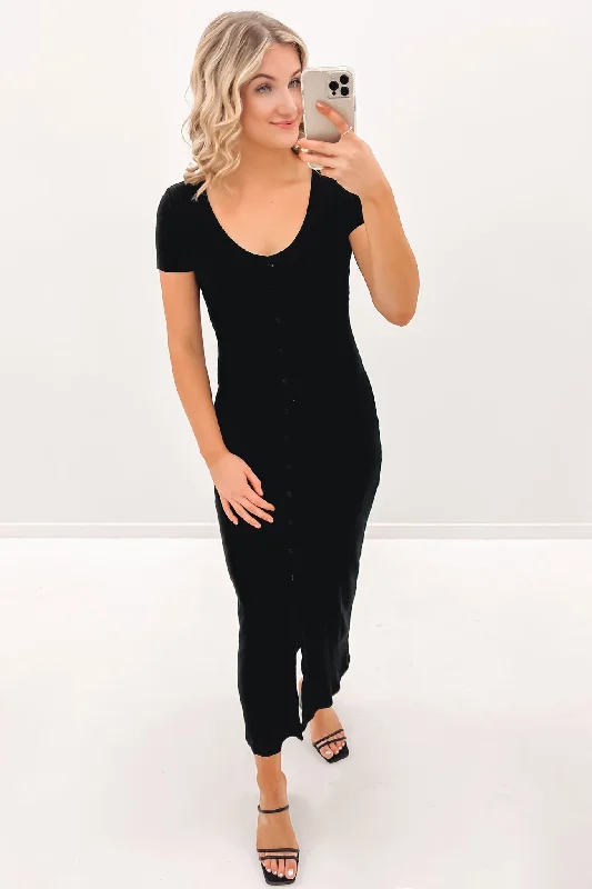 Eden Midi Dress Black Comfortable Denim Midi Dress