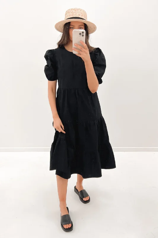 Eleanor Midi Dress Black Comfortable Fit-and-Flare Midi Dress