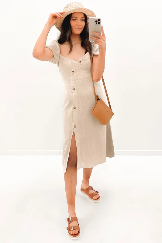 Ellie Midi Dress Beige Elegant Floral Midi Dress