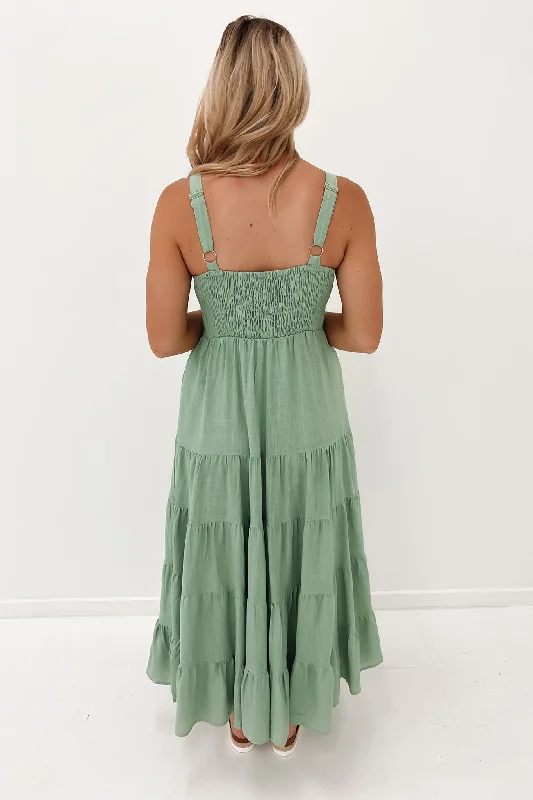 Emma Midi Dress Green Trendy Ruffle Hem Midi Dress