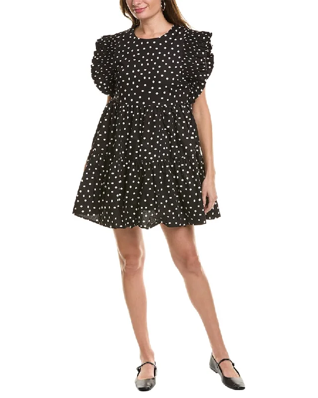 English Factory Smocked Mini Dress Cozy Ribbed Mini Dress