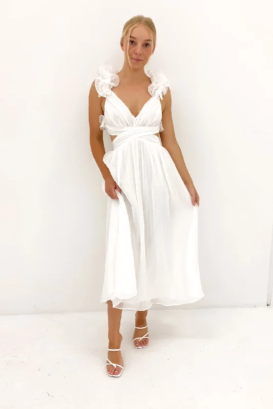 Faith Midi Dress White Fashionable One-Shoulder Midi Dress