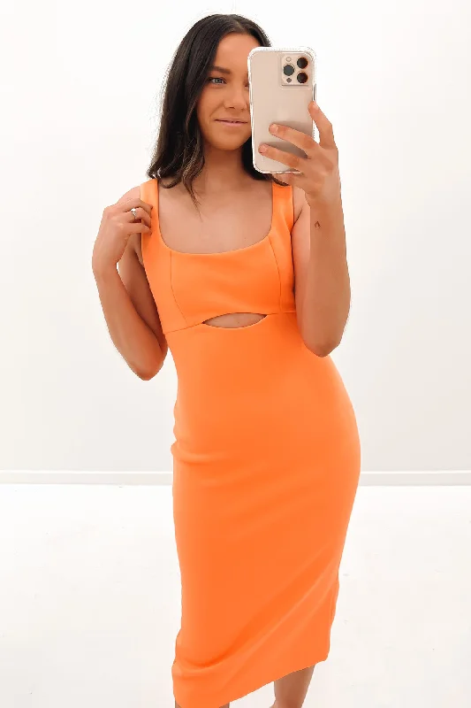 First Impression Midi Dress Peach Stylish Color Block Midi Dress