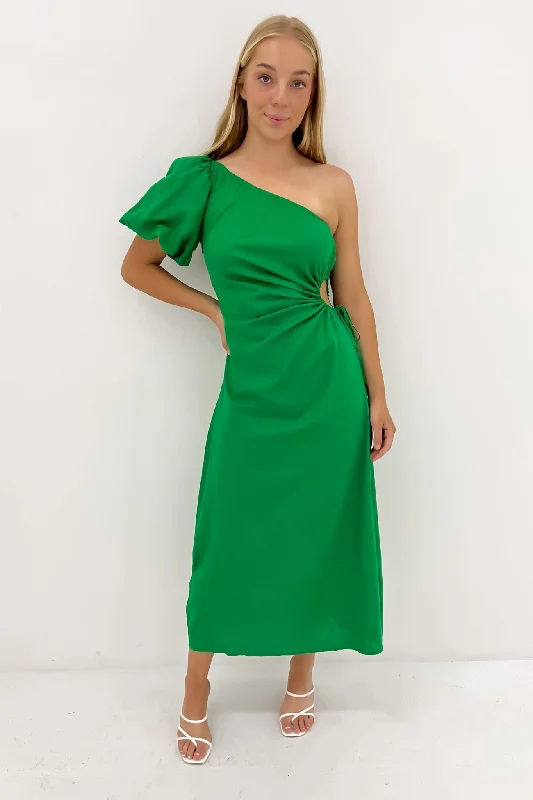 Fox Midi Dress Green Comfortable Short Sleeve Midi Dress
