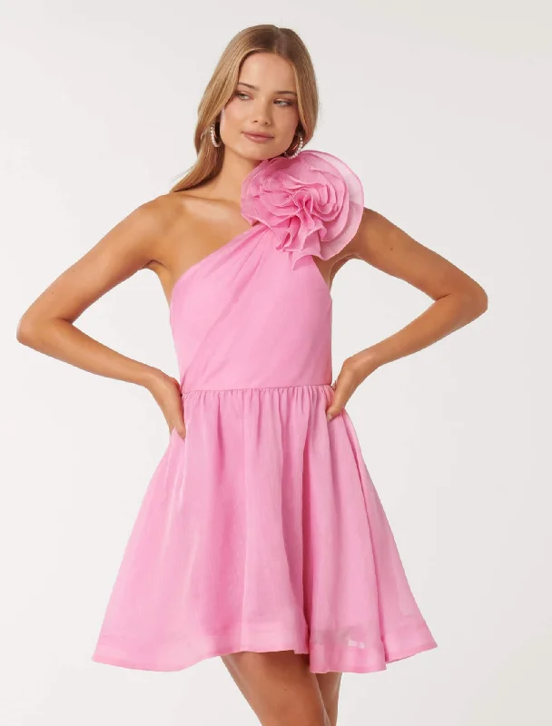 Gigi Silk Rosette Mini Dress Chic Mini Dress with V-Neck