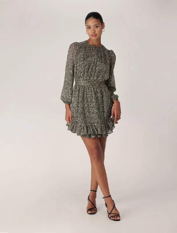 Goldie Long Sleeve Plisse Mini Dress Chic Puff Sleeve Mini Dress