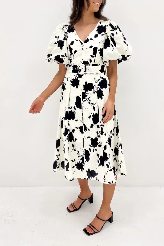 Gypsi Midi Dress Cream Black Comfortable Deep V Midi Dress