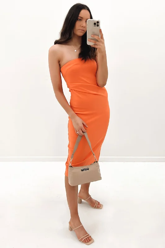 Harlow Midi Dress Orange Cozy Midi Dress with Pockets