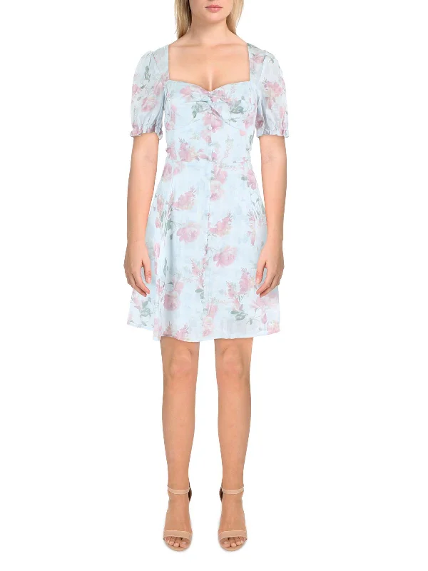 Heidi Womens Linen Blend Floral Mini Dress Trendy Camisole Mini Dress
