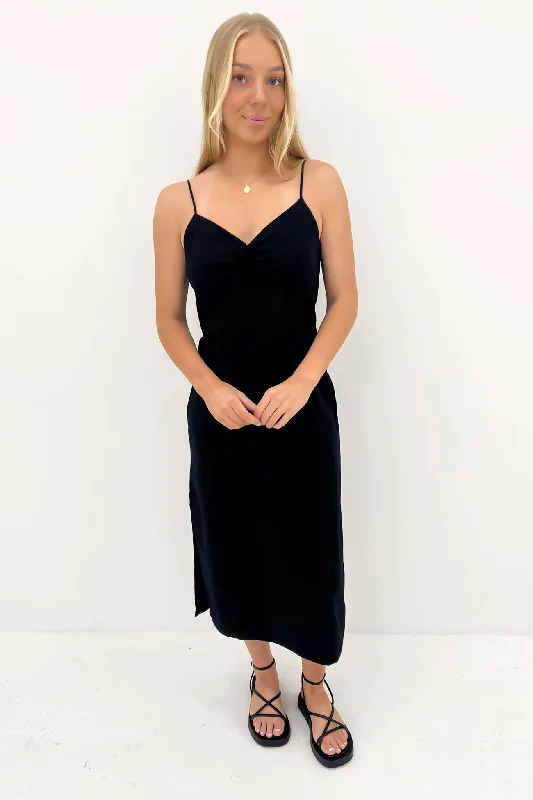 Hemp Midi Dress Black Cozy Ribbed Knit Midi Dress