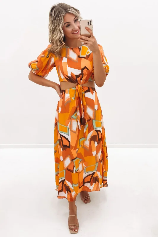 Henrie Midi Dress Multi Trendy Ruffled Sleeve Midi Dress