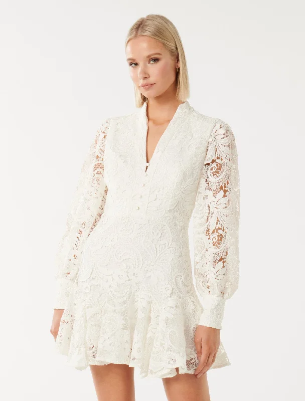 Iris Lace Mini Dress Elegant Mini Dress with Pleats