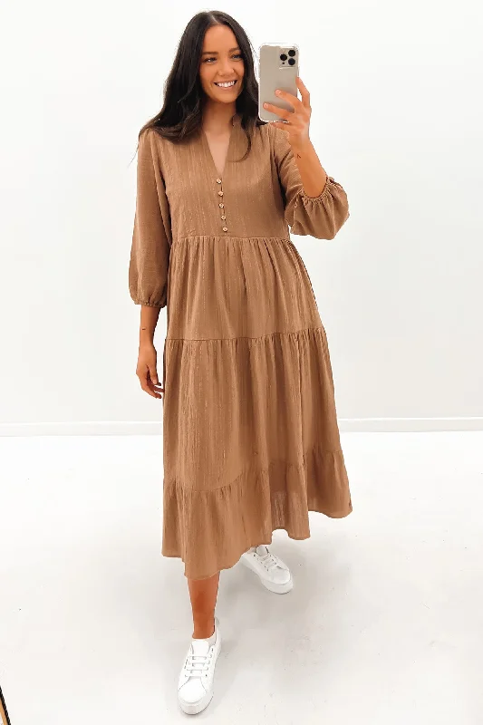 Isabel Midi Dress Mocha Trendy A-Line Midi Dress
