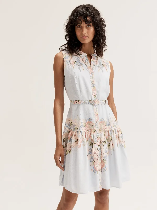 Island Floral Mini Dress Trendy Button-Detail Mini Dress