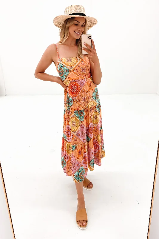 Jacqueline Midi Dress Orange Chic Bohemian Midi Dress
