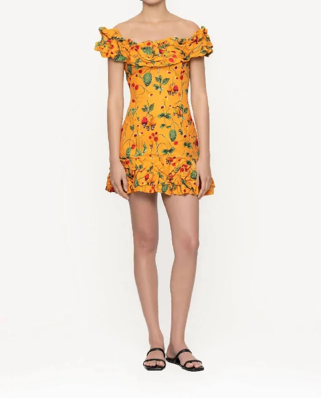 Jardin Frutal Mini Dress In Yellow Stylish Spaghetti Strap Mini Dress