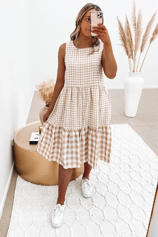 Jaslynn Midi Dress Beige Chic Floral Print Midi Dress
