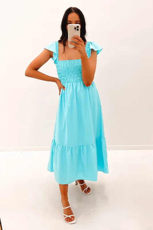 Jasmine Midi Dress Blue Comfortable Floral Print Midi Dress