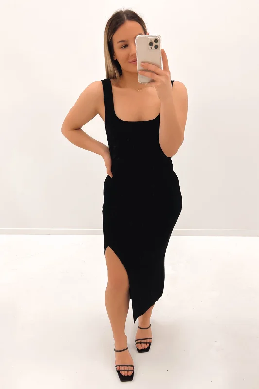 Jaspar Midi Dress Black Stylish High-Waisted Midi Dress