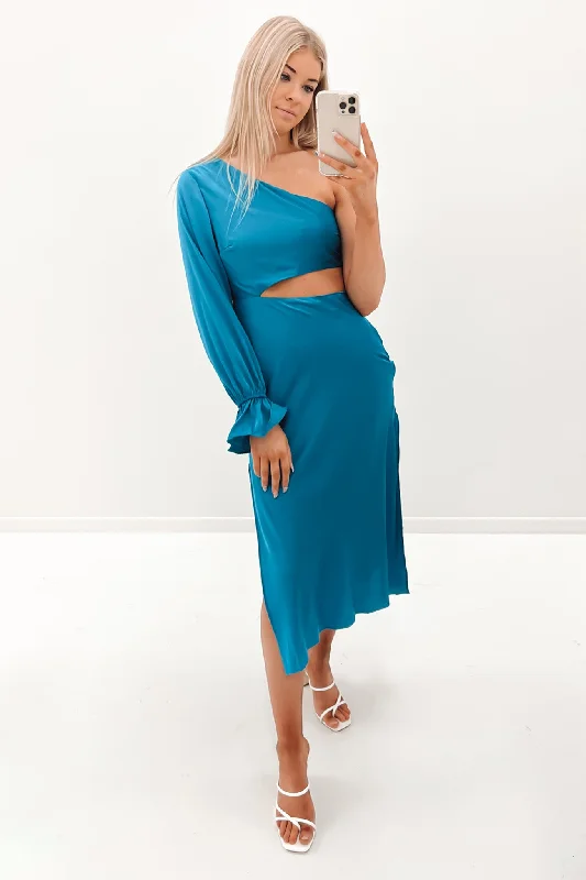 Jemmah Midi Dress Blue Fashionable Plaid Midi Dress