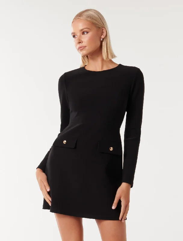 Jinny Long Sleeve Mini Dress Stylish Plaid Mini Dress