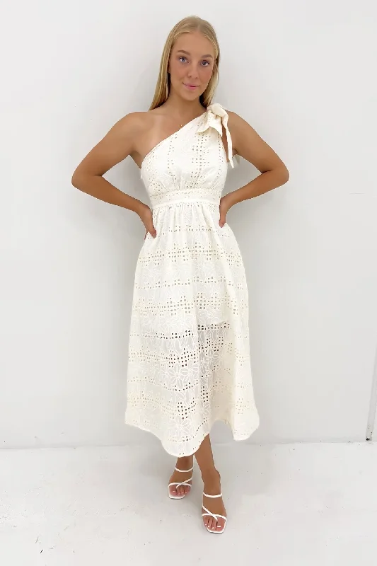 Kamilah Midi Dress Cream Trendy Shift Midi Dress